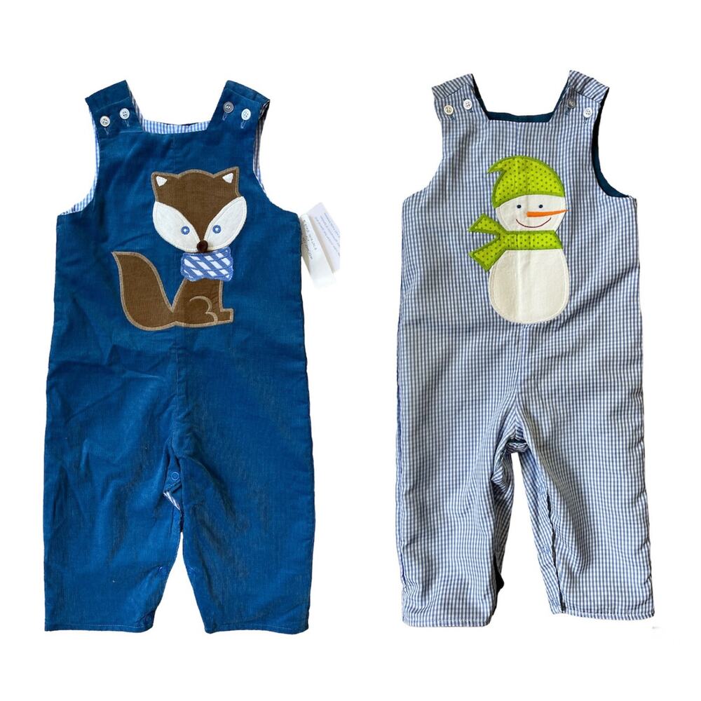 Bailey Boys Reversible Corduroy Gingham Long All Fox Snowman Boy's 12 months NWT